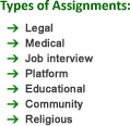 Sign language interpreting assignment types